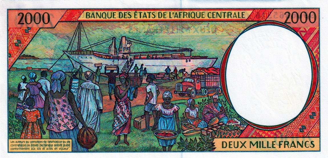 Back of Central African States p303Fe: 2000 Francs from 1998