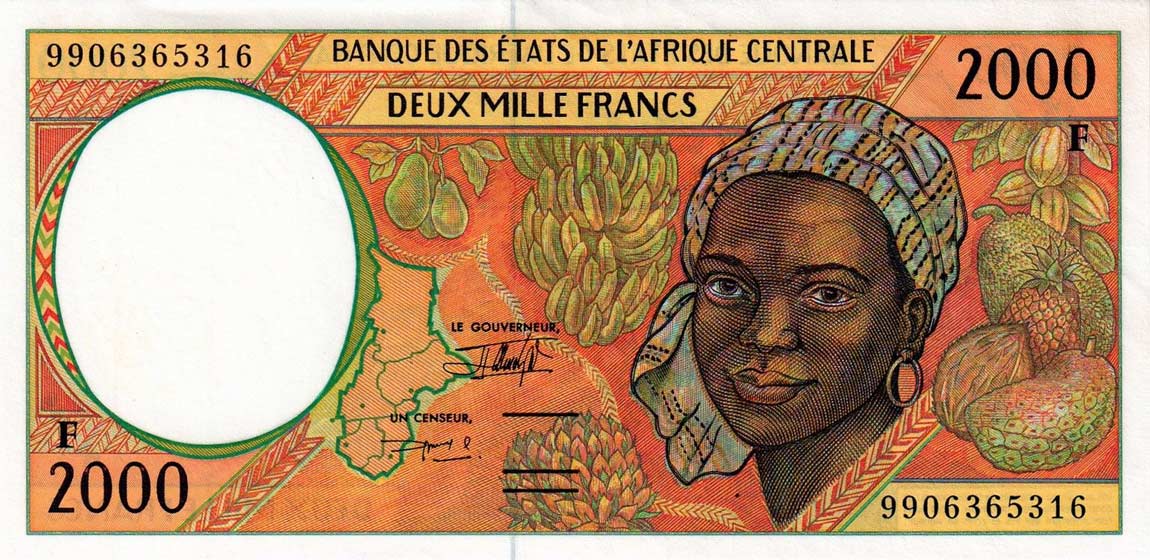 Front of Central African States p303Fe: 2000 Francs from 1998