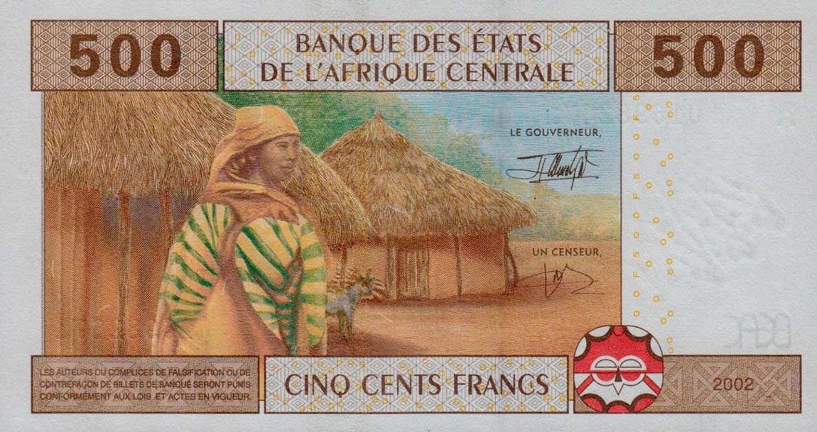 Back of Central African States p406Aa: 500 Francs from 2002
