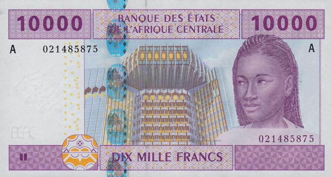 Front of Central African States p410Aa: 10000 Francs from 2002