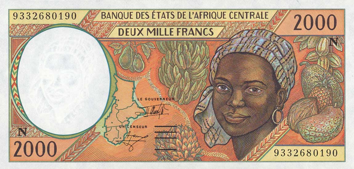 Front of Central African States p503Na: 2000 Francs from 1993