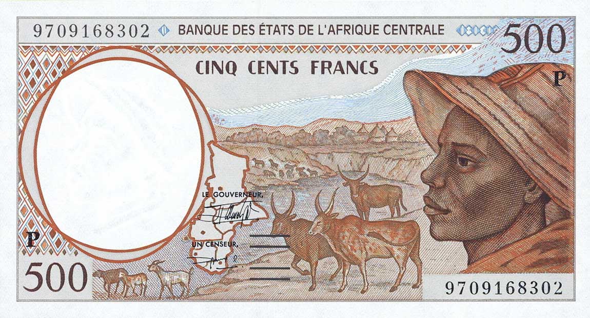 Front of Central African States p601Pd: 500 Francs from 1997