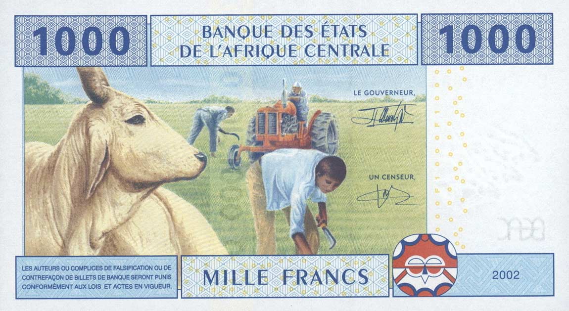 Back of Central African States p607Ca: 1000 Francs from 2002
