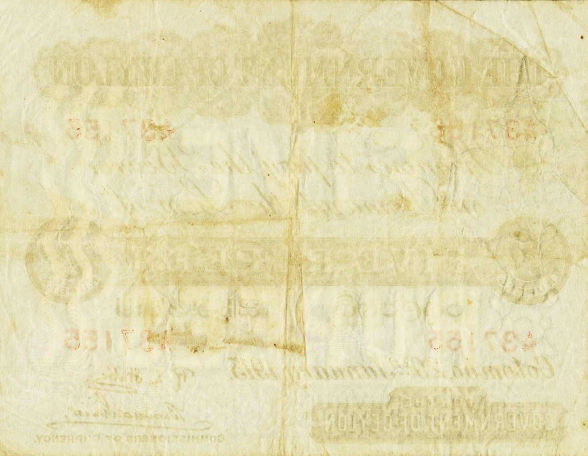 Back of Ceylon p11b: 5 Rupees from 1913