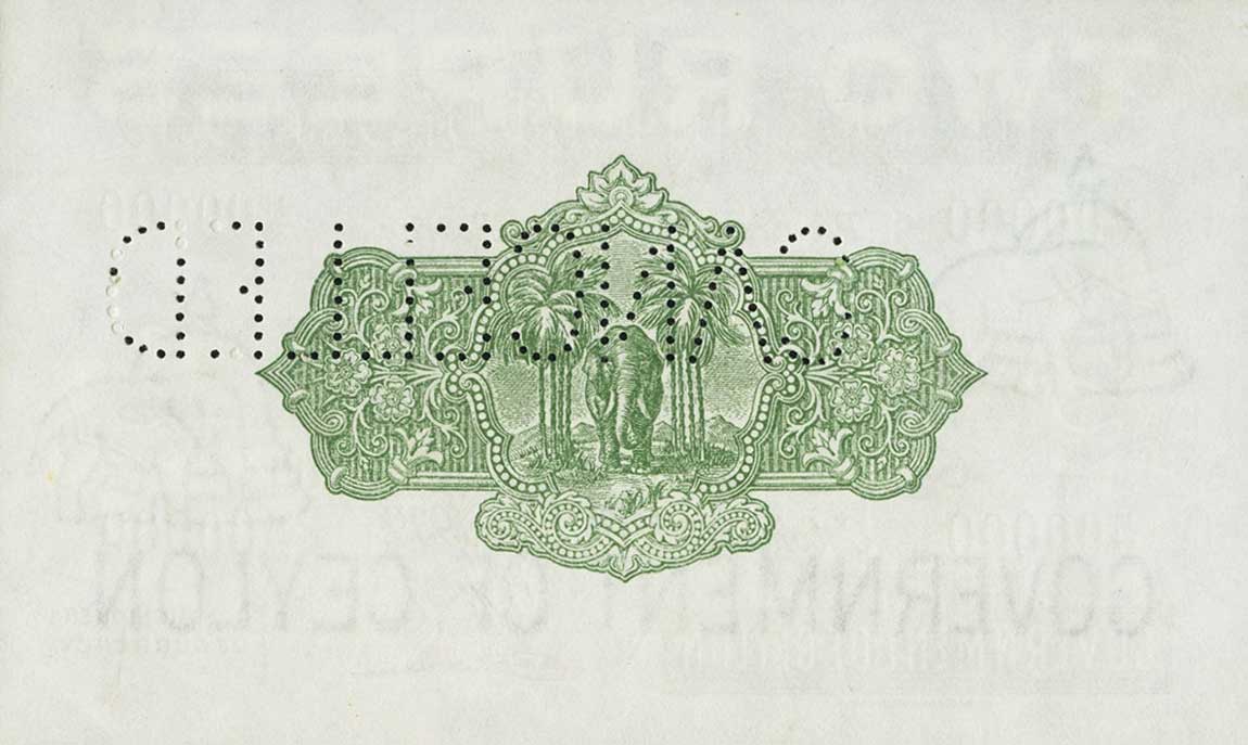 Back of Ceylon p21s: 2 Rupees from 1925