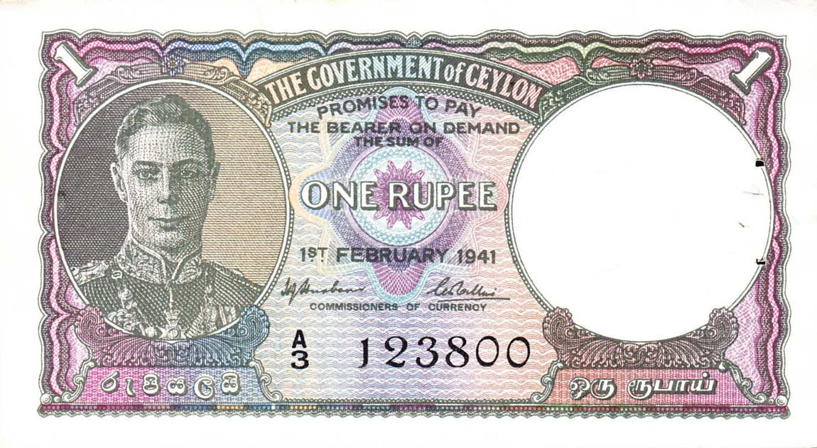 Front of Ceylon p30: 1 Rupee from 1941