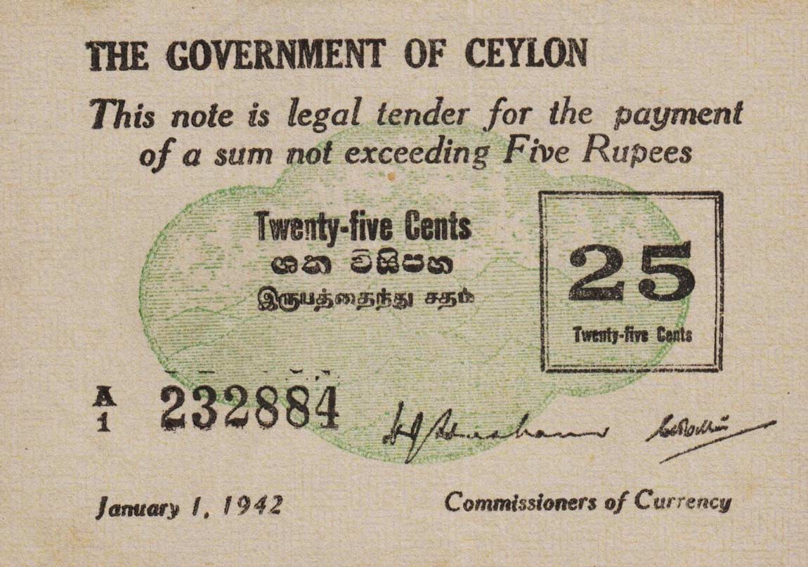 Front of Ceylon p40: 25 Cents from 1942