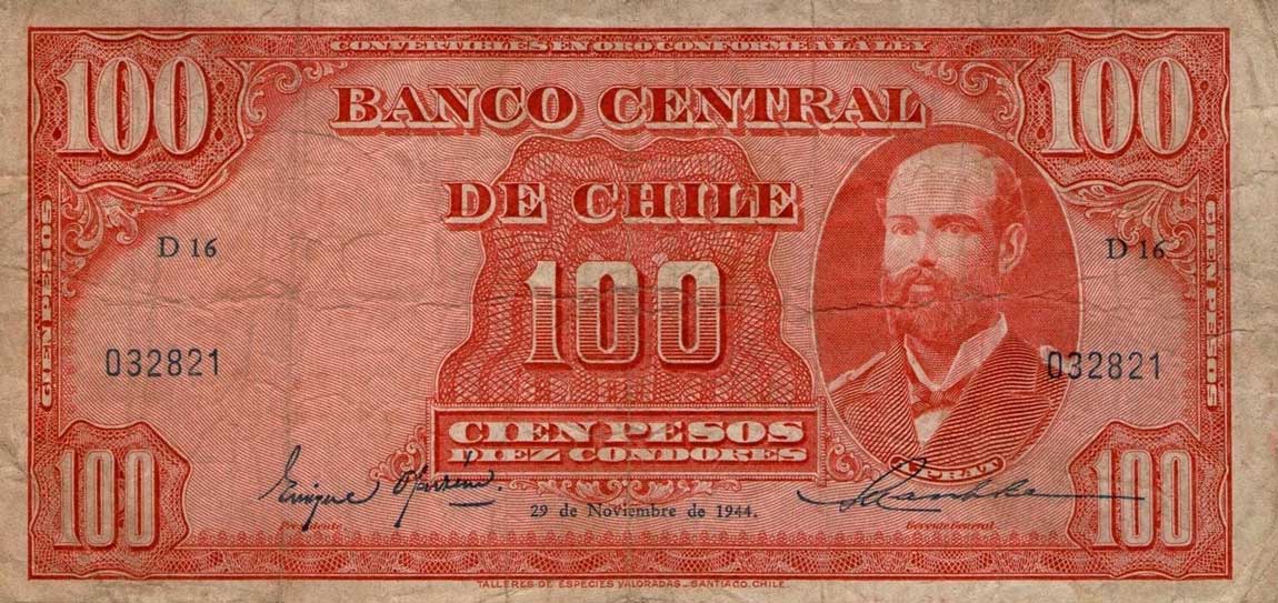 Front of Chile p105a: 100 Pesos from 1943