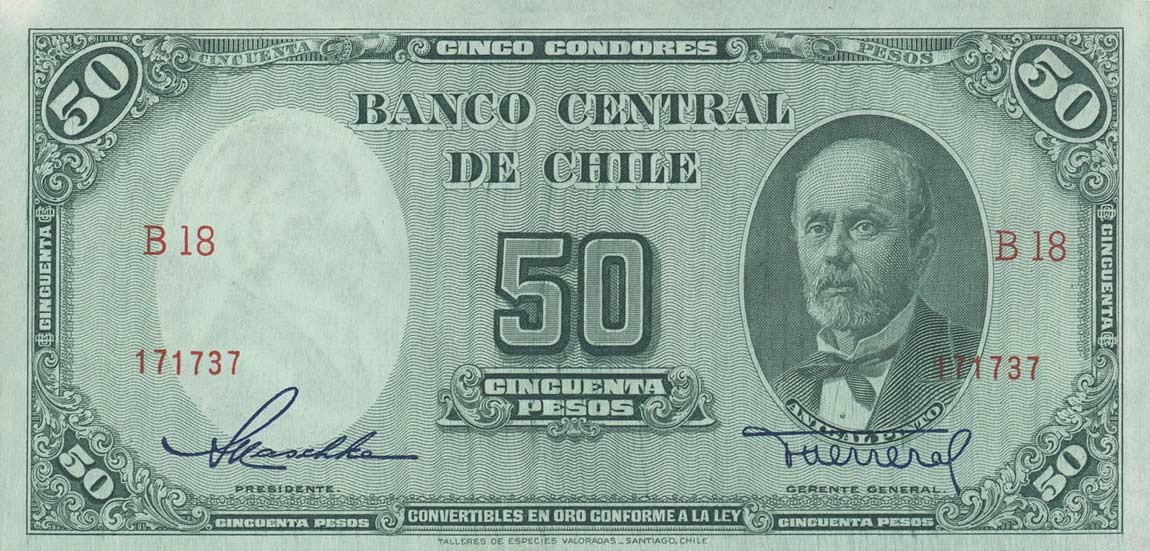 Front of Chile p112: 50 Pesos from 1947