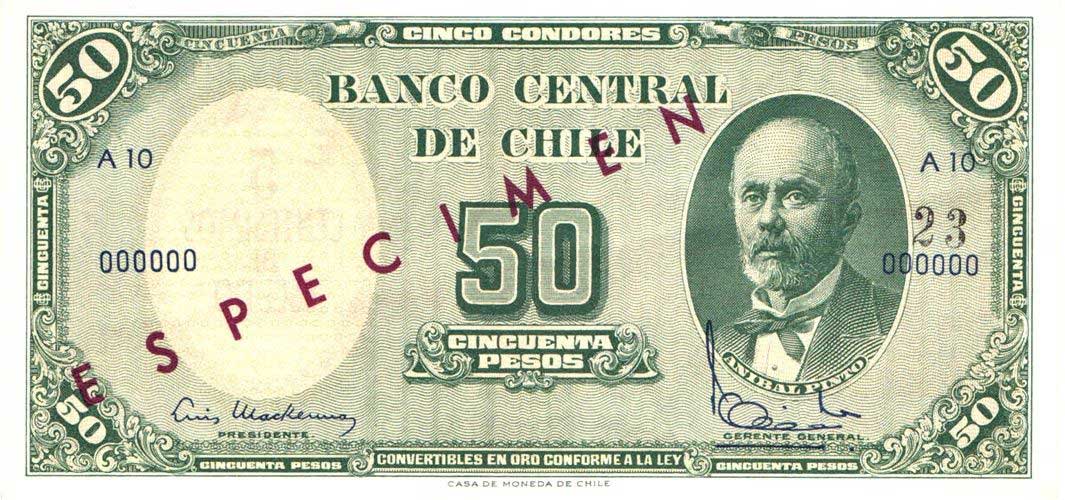 Front of Chile p126s: 5 Centesimos from 1960
