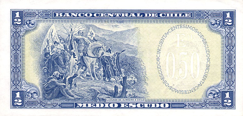 Back of Chile p134Aa: 0.5 Escudo from 1962