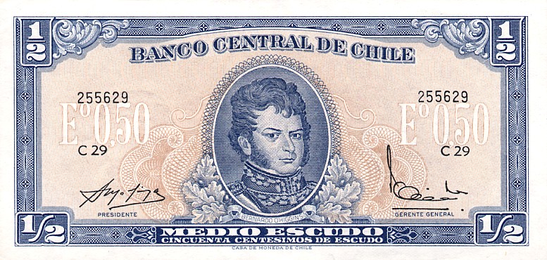 Front of Chile p134Aa: 0.5 Escudo from 1962