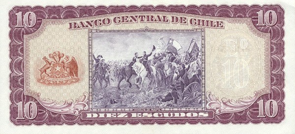 Back of Chile p139a: 10 Escudos from 1962