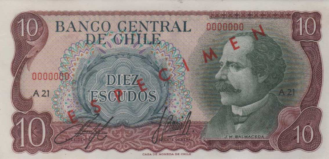 Front of Chile p142As: 10 Escudos from 1970