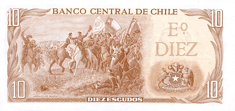 Back of Chile p143: 10 Escudos from 1970