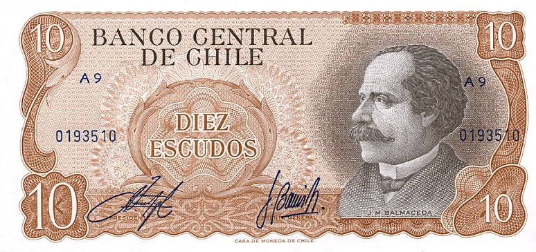Front of Chile p143: 10 Escudos from 1970