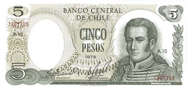 Front of Chile p149a: 5 Pesos from 1975