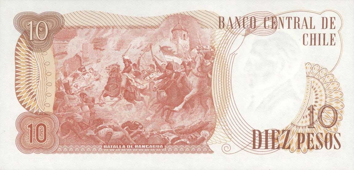 Back of Chile p150a: 10 Pesos from 1975