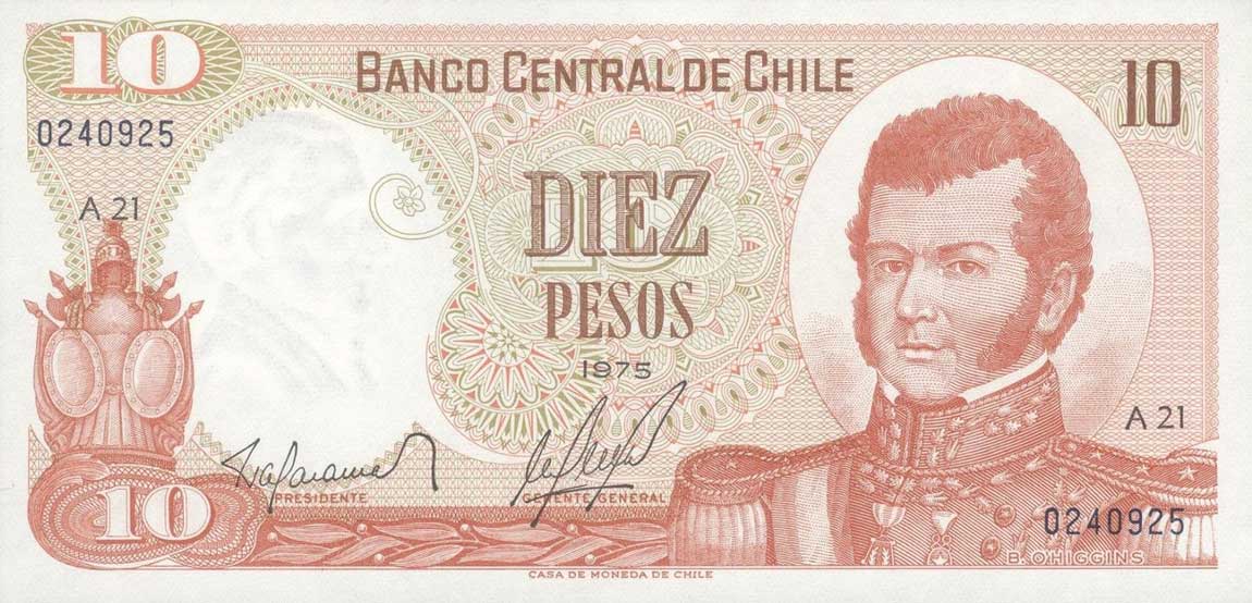 Front of Chile p150a: 10 Pesos from 1975