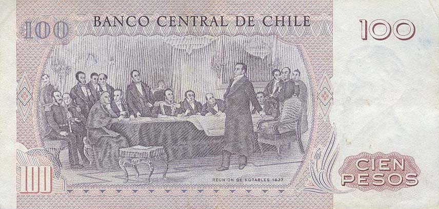 Back of Chile p152a: 100 Pesos from 1976