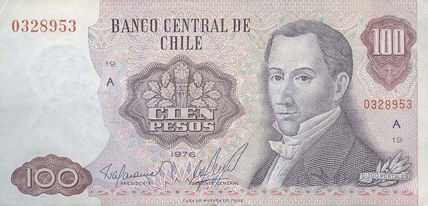 Front of Chile p152a: 100 Pesos from 1976