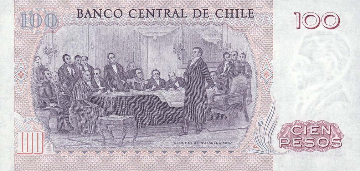 Back of Chile p152b: 100 Pesos from 1976