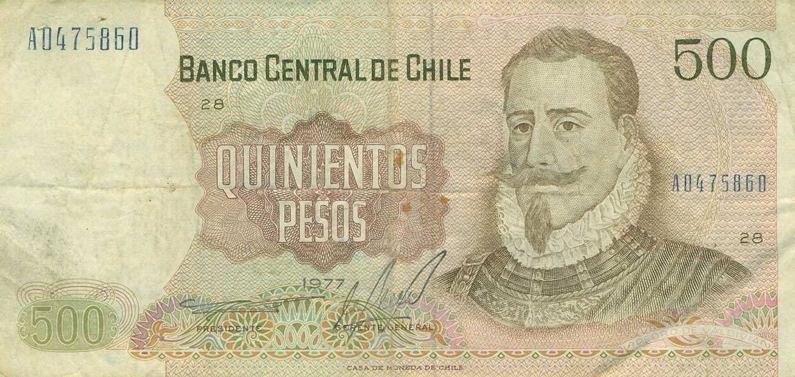 Front of Chile p153a: 500 Pesos from 1977