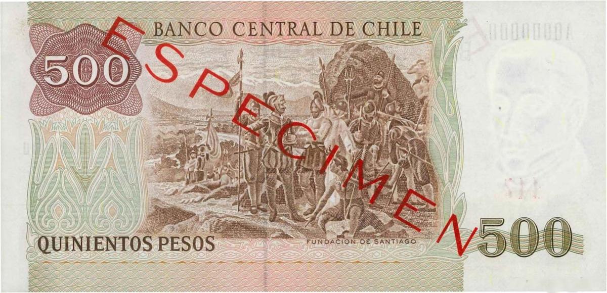 Back of Chile p153s: 500 Pesos from 1977