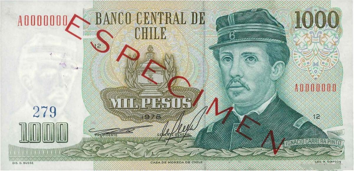 Front of Chile p154s: 1000 Pesos from 1978