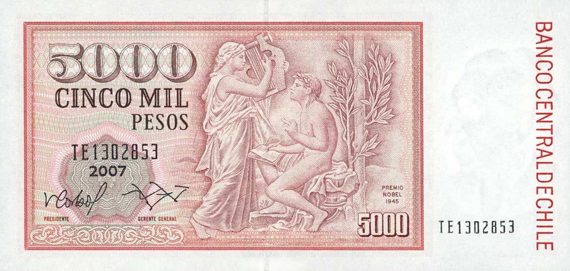 Back of Chile p155f: 5000 Pesos from 2006