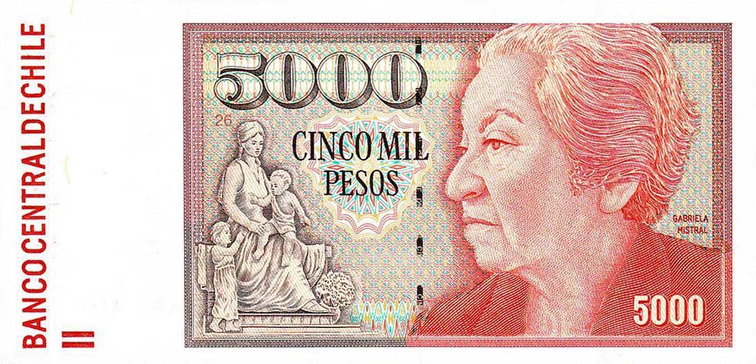 Front of Chile p155g: 5000 Pesos from 2008