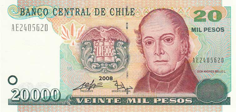 Front of Chile p159b: 20000 Pesos from 2006