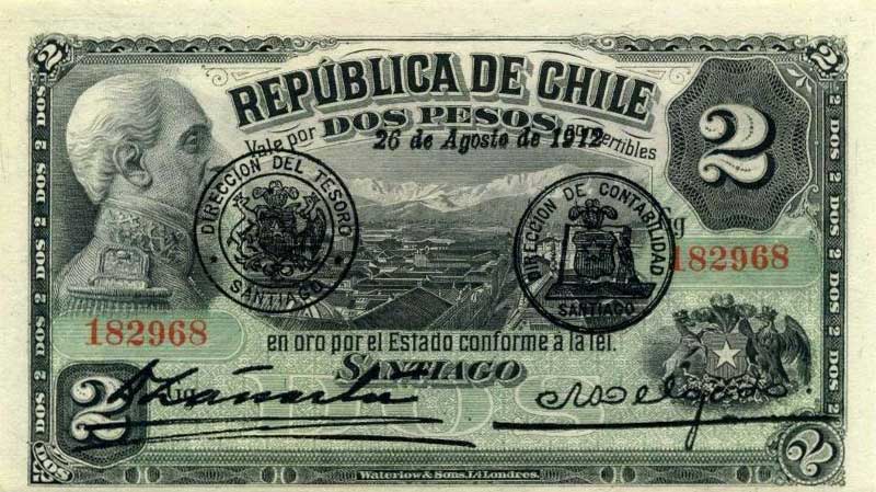 Front of Chile p17: 2 Pesos from 1912