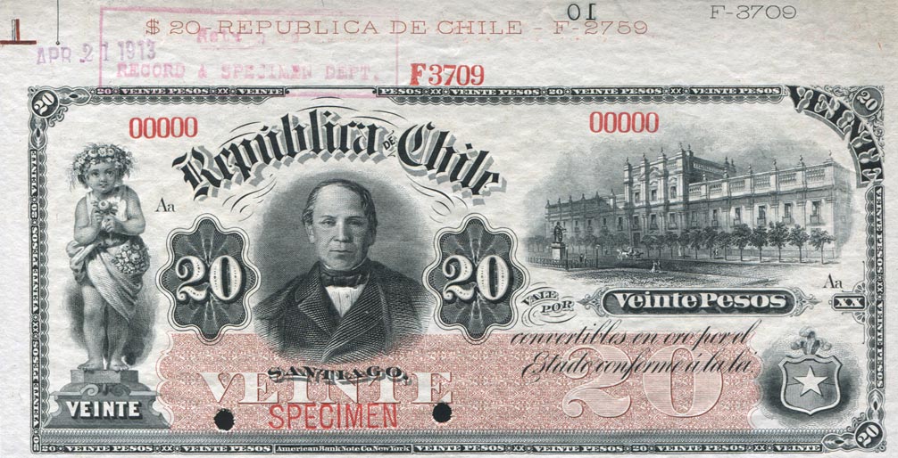 Front of Chile p22s: 20 Pesos from 1906