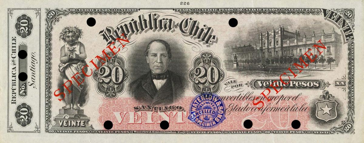 Front of Chile p23s: 20 Pesos from 1903