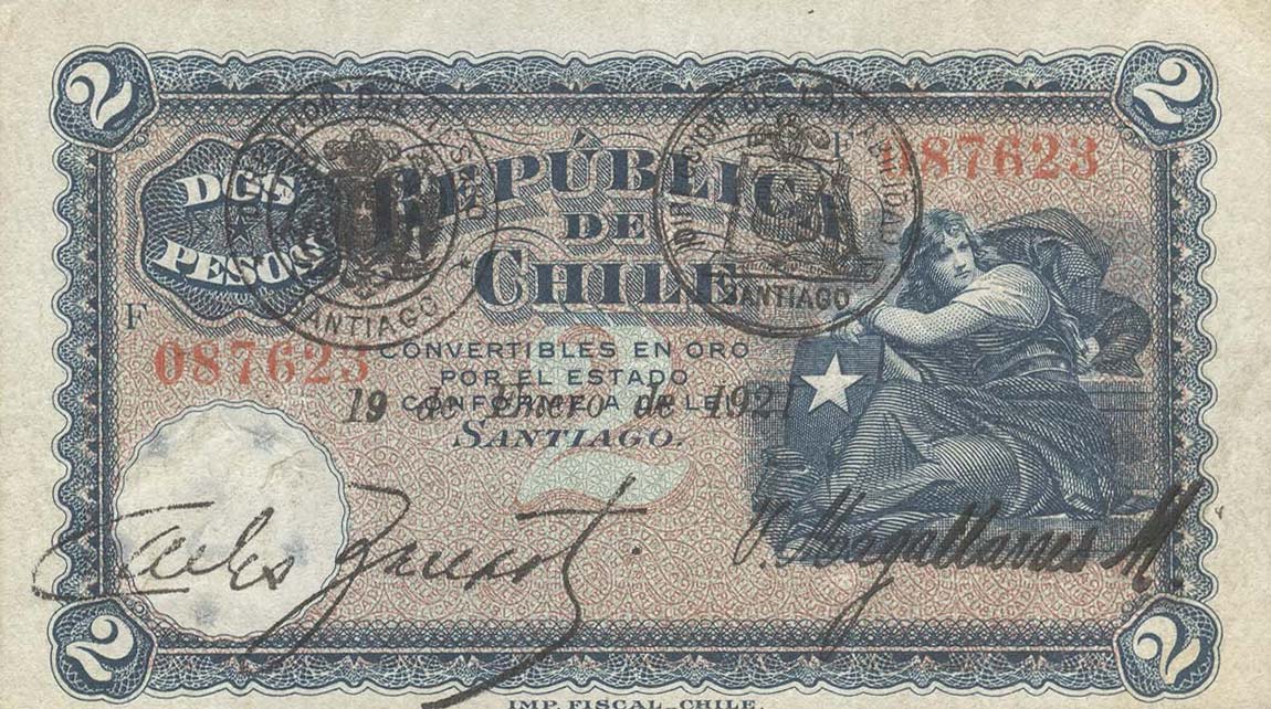 Front of Chile p58: 2 Pesos from 1920