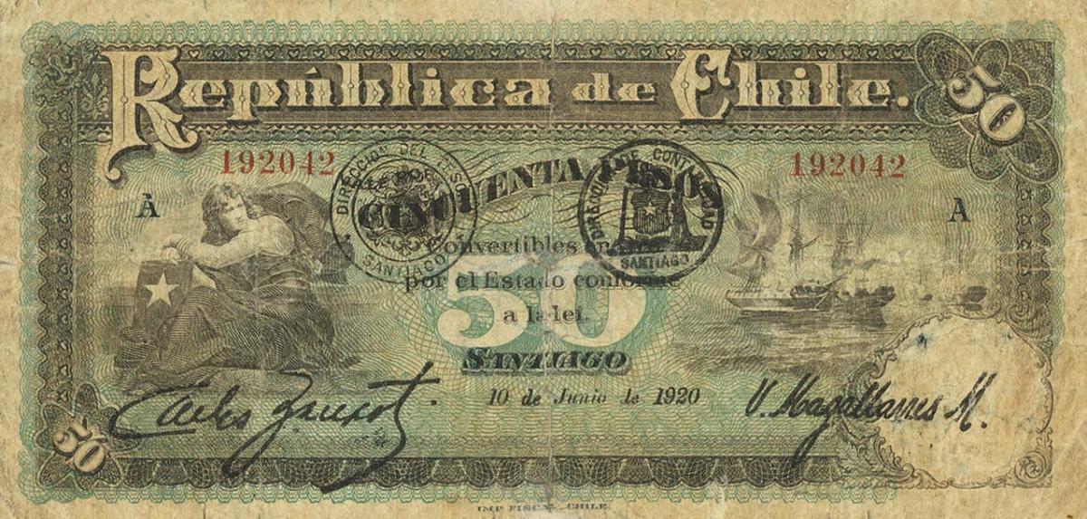 Front of Chile p65: 50 Pesos from 1917