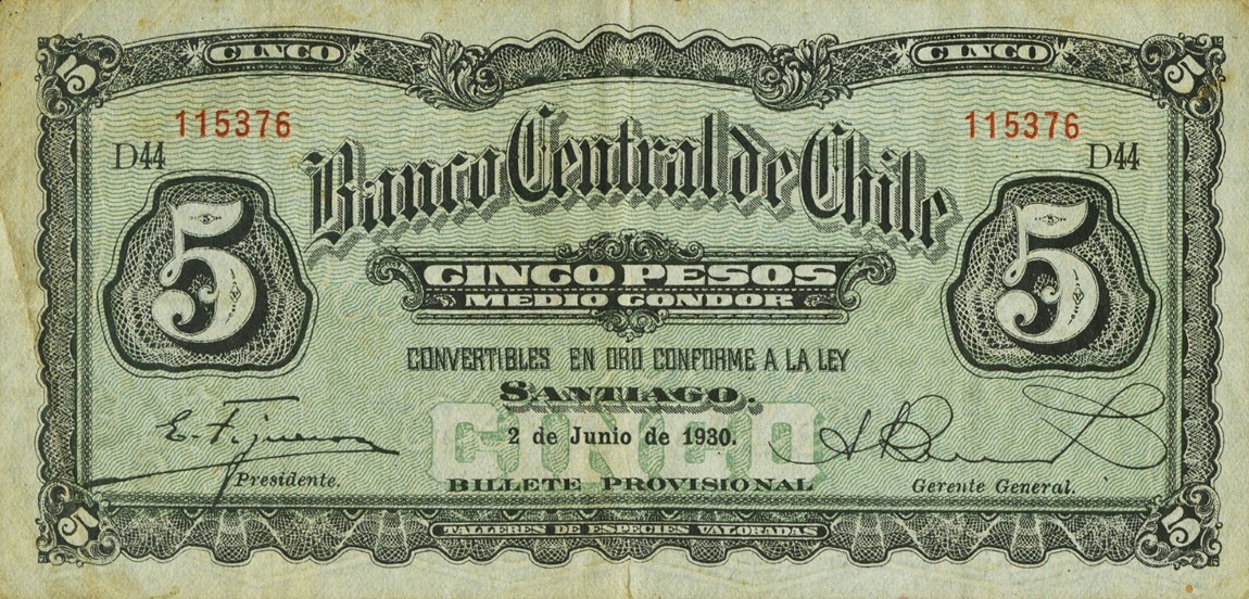 Front of Chile p82: 5 Pesos from 1927