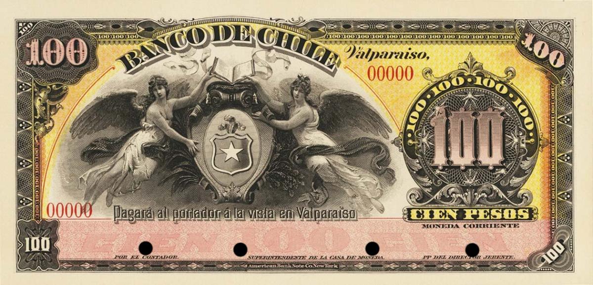 Front of Chile pS147: 100 Pesos from 1896