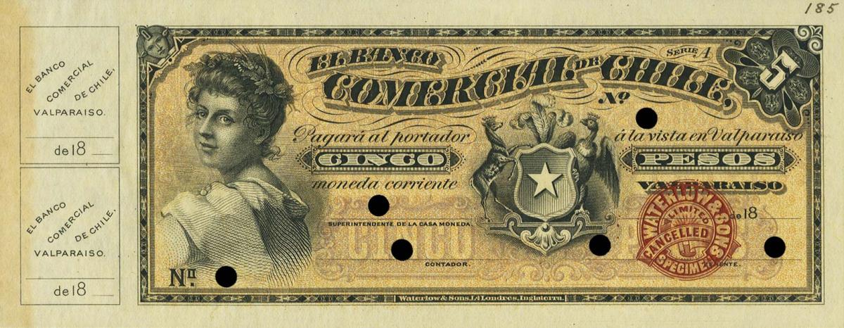 Front of Chile pS153: 5 Pesos from 1890