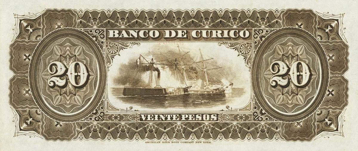 Back of Chile pS220r: 20 Pesos from 1892