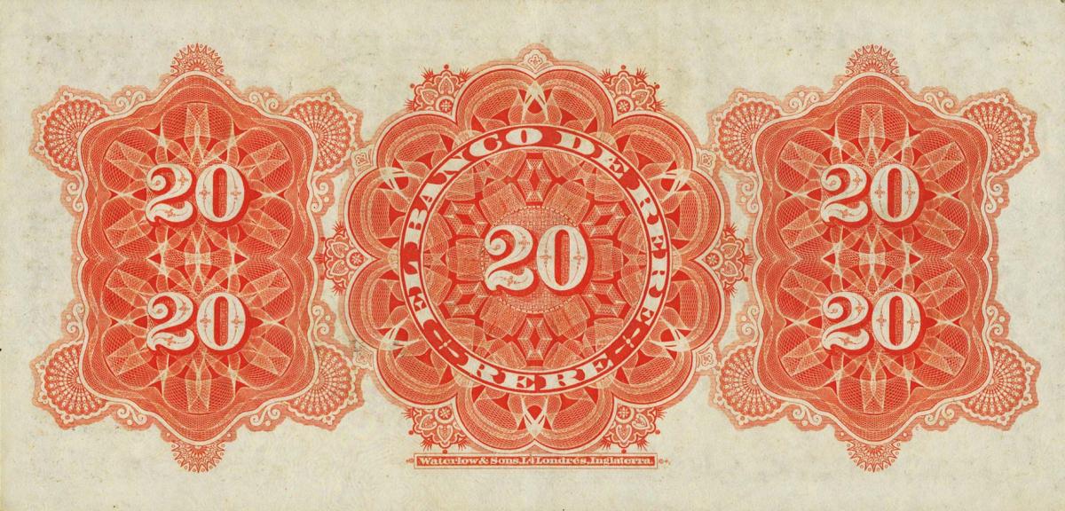 Back of Chile pS389r: 20 Pesos from 1890