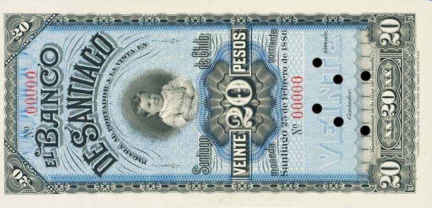 Front of Chile pS415p: 20 Pesos from 1886