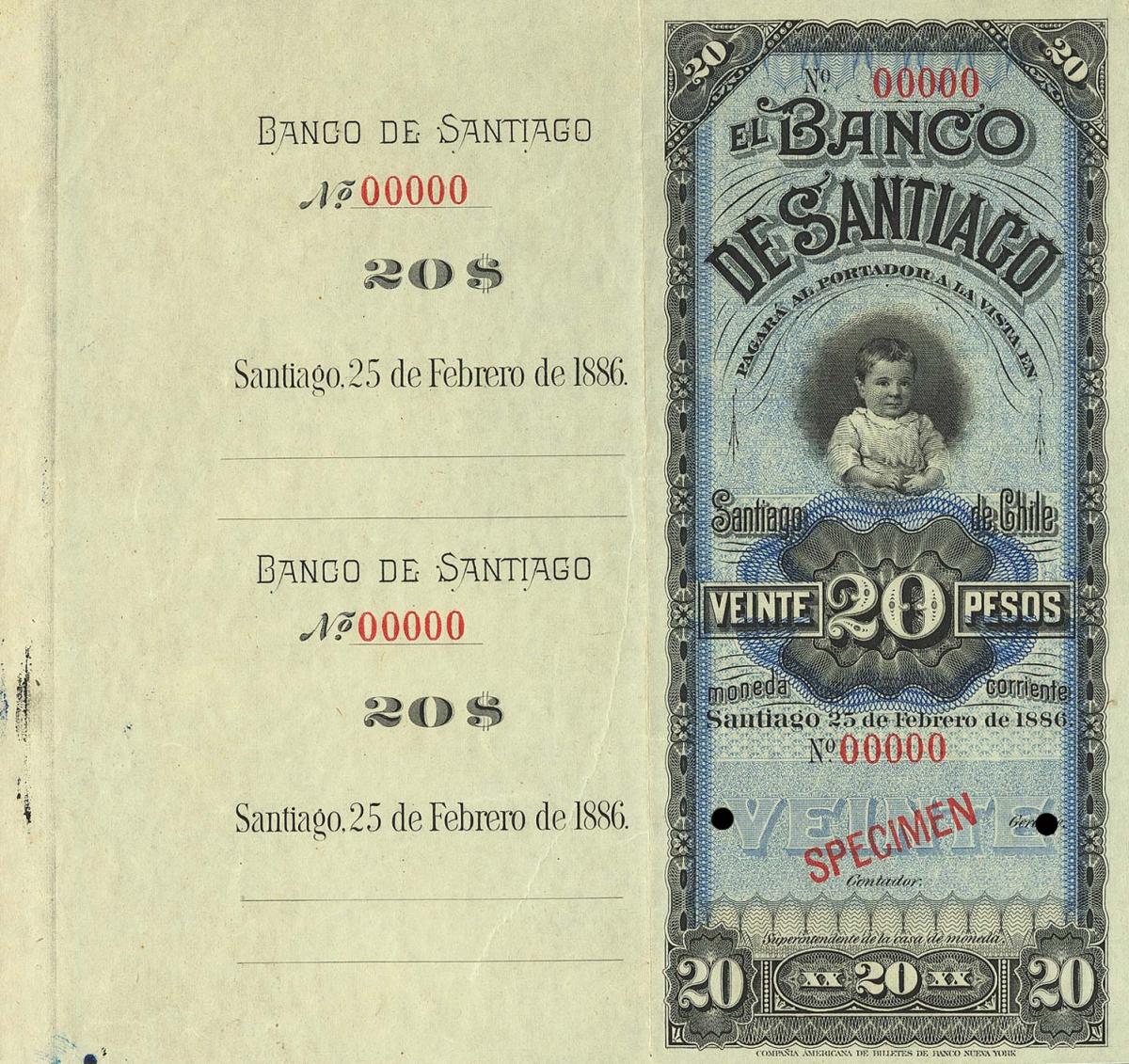 Front of Chile pS415s: 20 Pesos from 1886