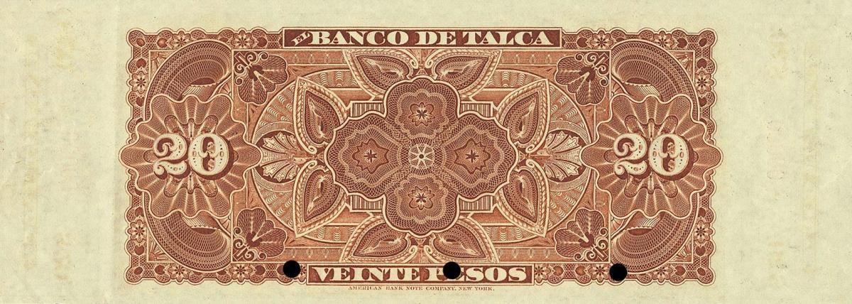 Back of Chile pS441s: 20 Pesos from 1888