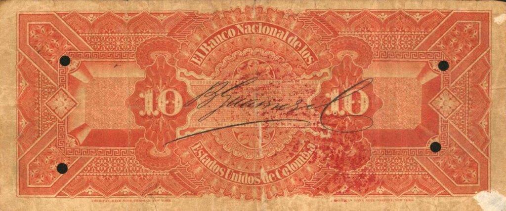Back of Colombia p143: 10 Pesos from 1881