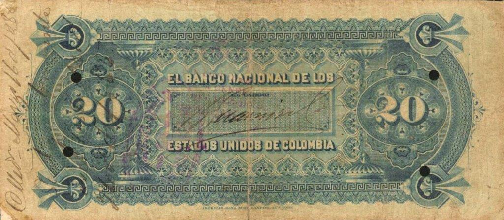 Back of Colombia p144: 20 Pesos from 1881