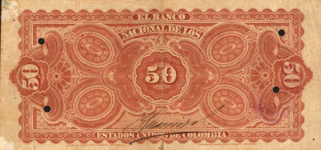 Back of Colombia p145: 50 Pesos from 1881