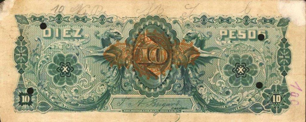 Back of Colombia p195: 10 Pesos from 1886