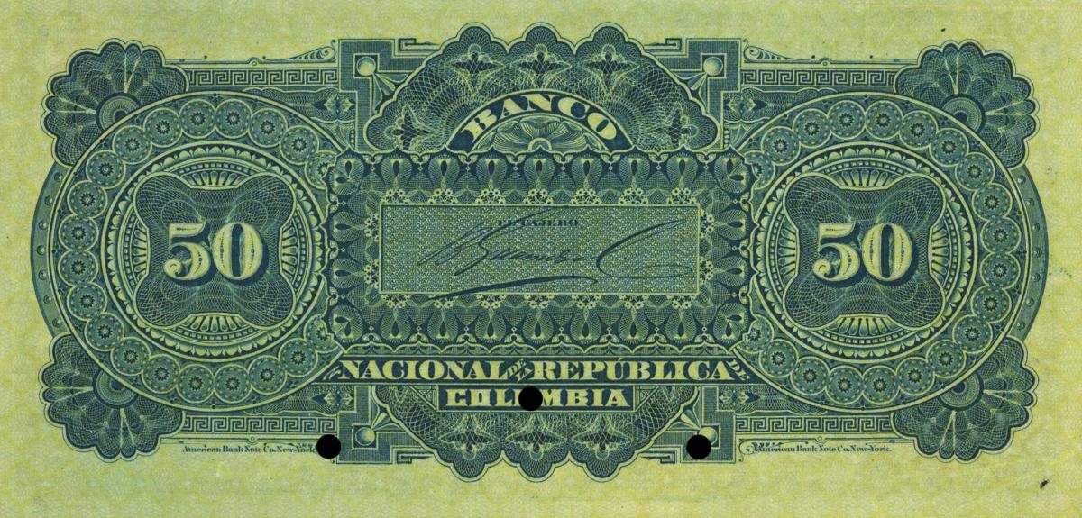 Back of Colombia p217s: 50 Pesos from 1888